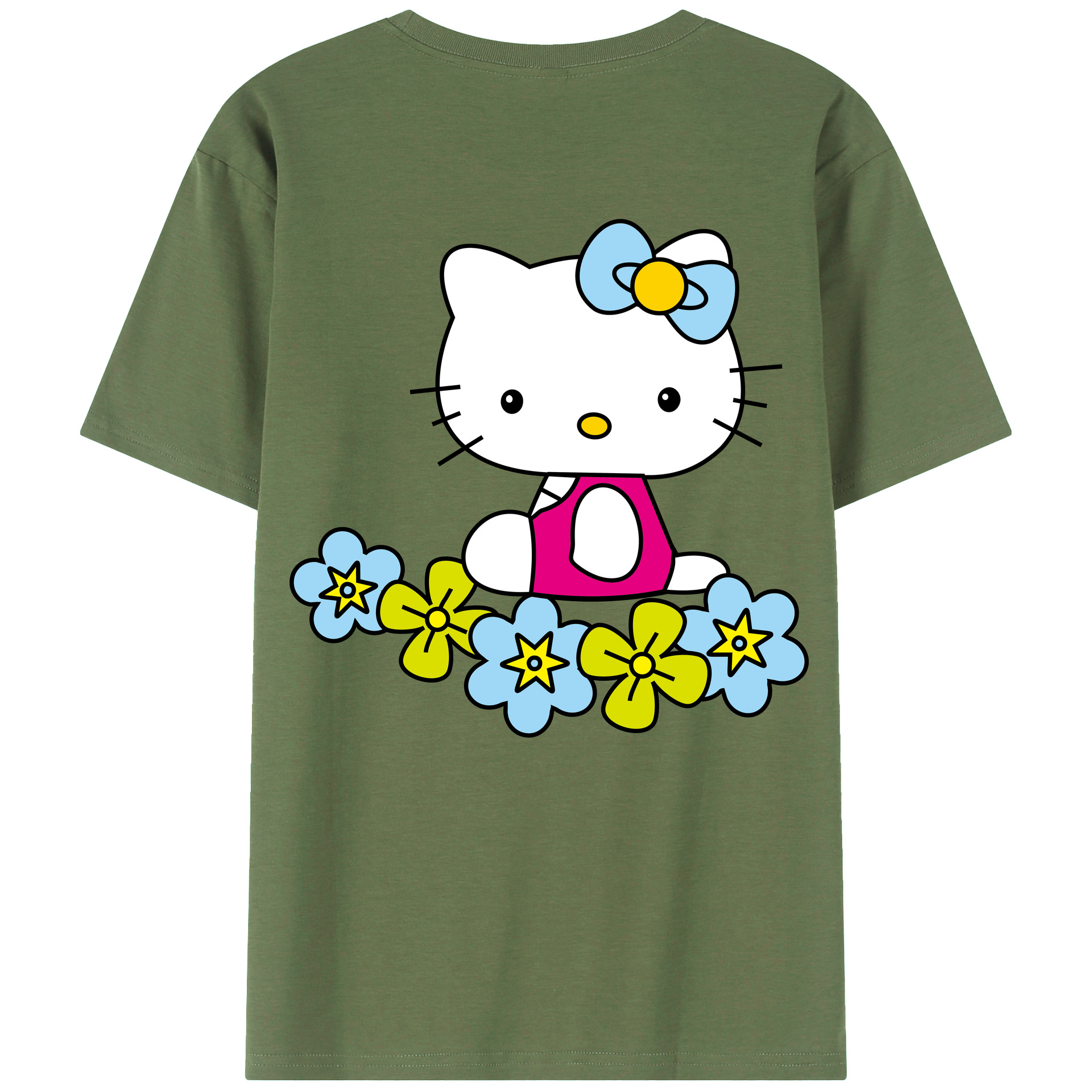 （画像用） Hello Kitty ハローキティ 綿100％ メンズ半袖Tシャツ（バックプリント） 通気性